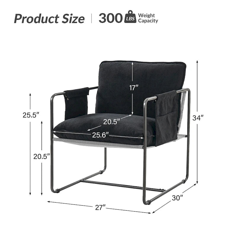 Fauteuil Rebeca moderne à structure métallique avec poches de rangement (lot de 2) par HULALA HOME