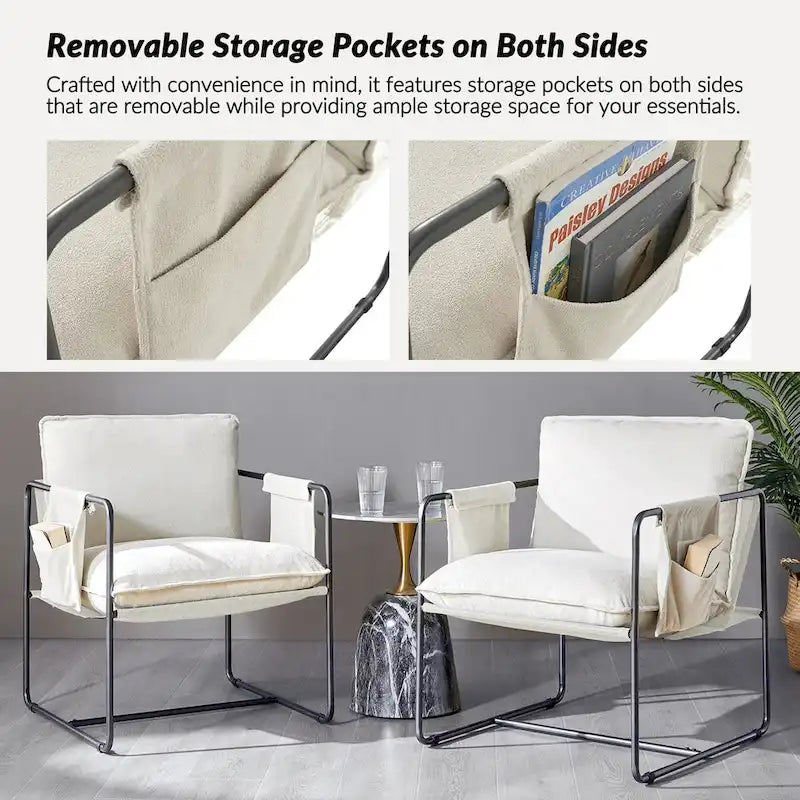 Fauteuil Rebeca moderne à structure métallique avec poches de rangement (lot de 2) par HULALA HOME