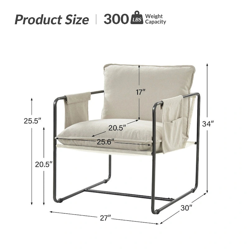 Fauteuil Rebeca moderne à structure métallique avec poches de rangement (lot de 2) par HULALA HOME