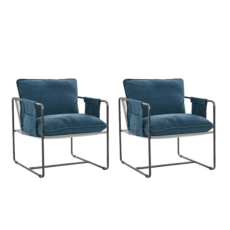 Fauteuil Rebeca moderne à structure métallique avec poches de rangement (lot de 2) par HULALA HOME