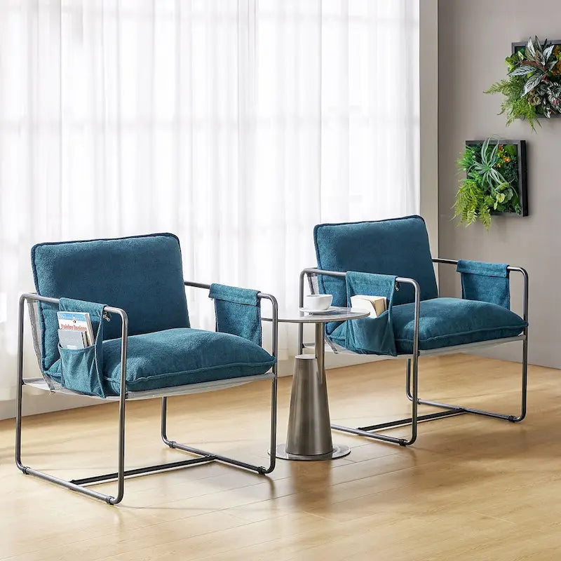 Fauteuil Rebeca moderne à structure métallique avec poches de rangement (lot de 2) par HULALA HOME