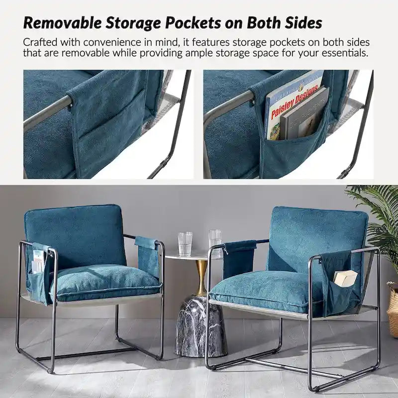 Fauteuil Rebeca moderne à structure métallique avec poches de rangement (lot de 2) par HULALA HOME