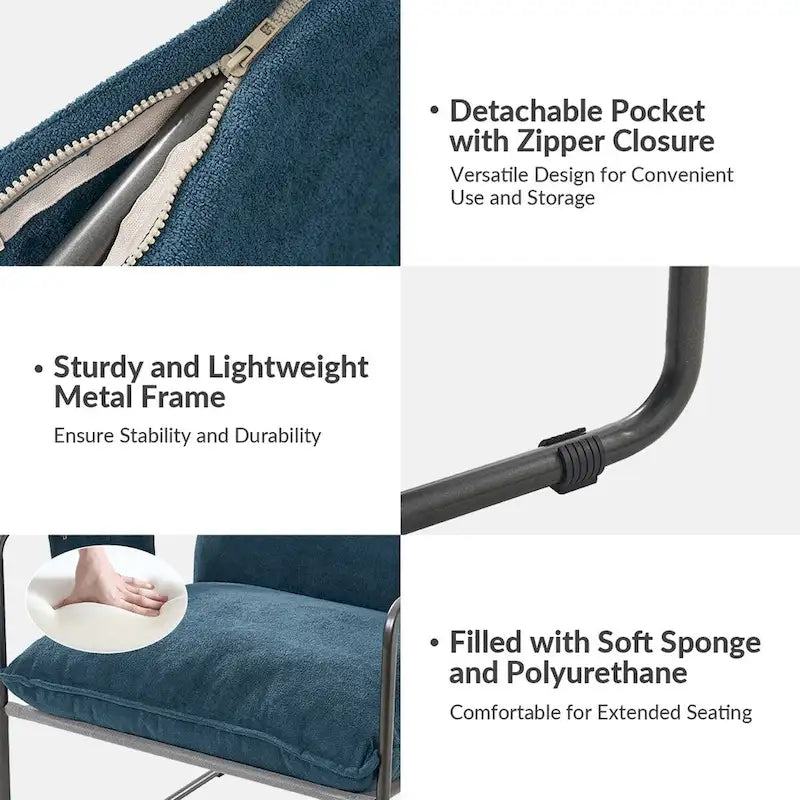 Fauteuil Rebeca moderne à structure métallique avec poches de rangement (lot de 2) par HULALA HOME