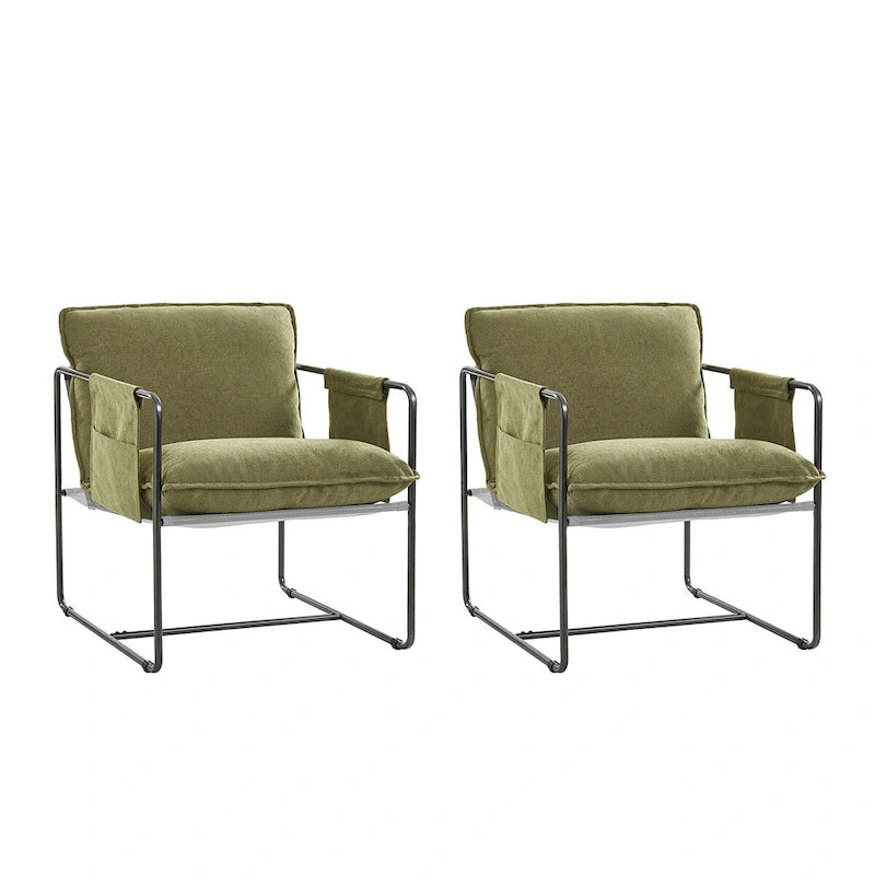 Fauteuil Rebeca moderne à structure métallique avec poches de rangement (lot de 2) par HULALA HOME