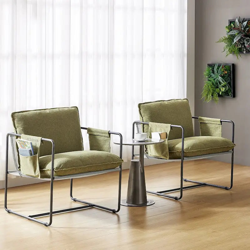 Fauteuil Rebeca moderne à structure métallique avec poches de rangement (lot de 2) par HULALA HOME