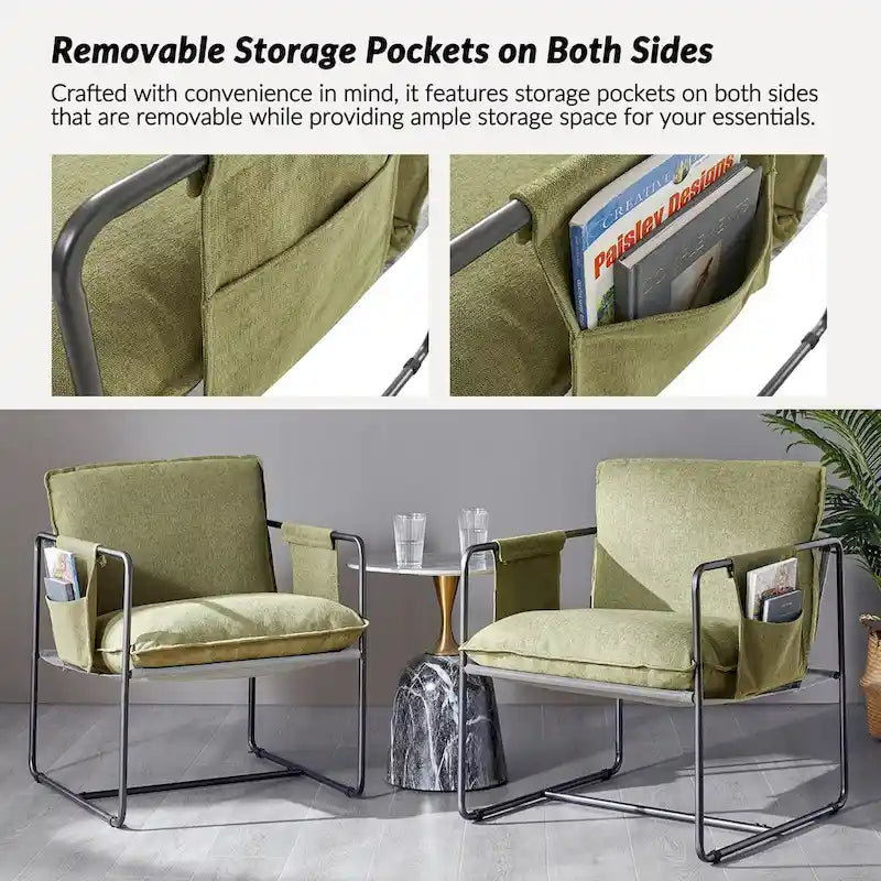 Fauteuil Rebeca moderne à structure métallique avec poches de rangement (lot de 2) par HULALA HOME