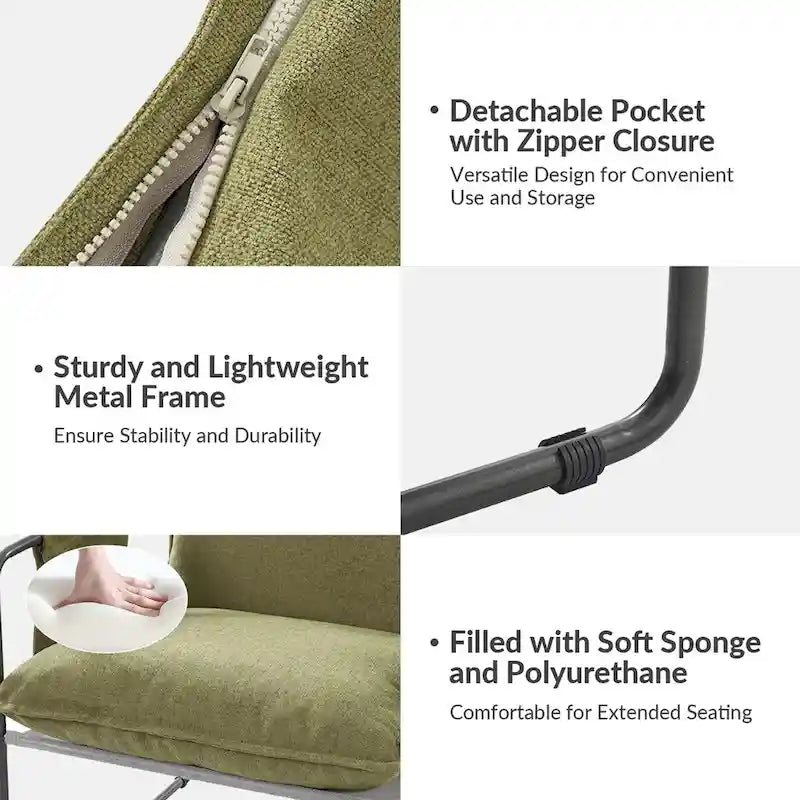 Fauteuil Rebeca moderne à structure métallique avec poches de rangement (lot de 2) par HULALA HOME