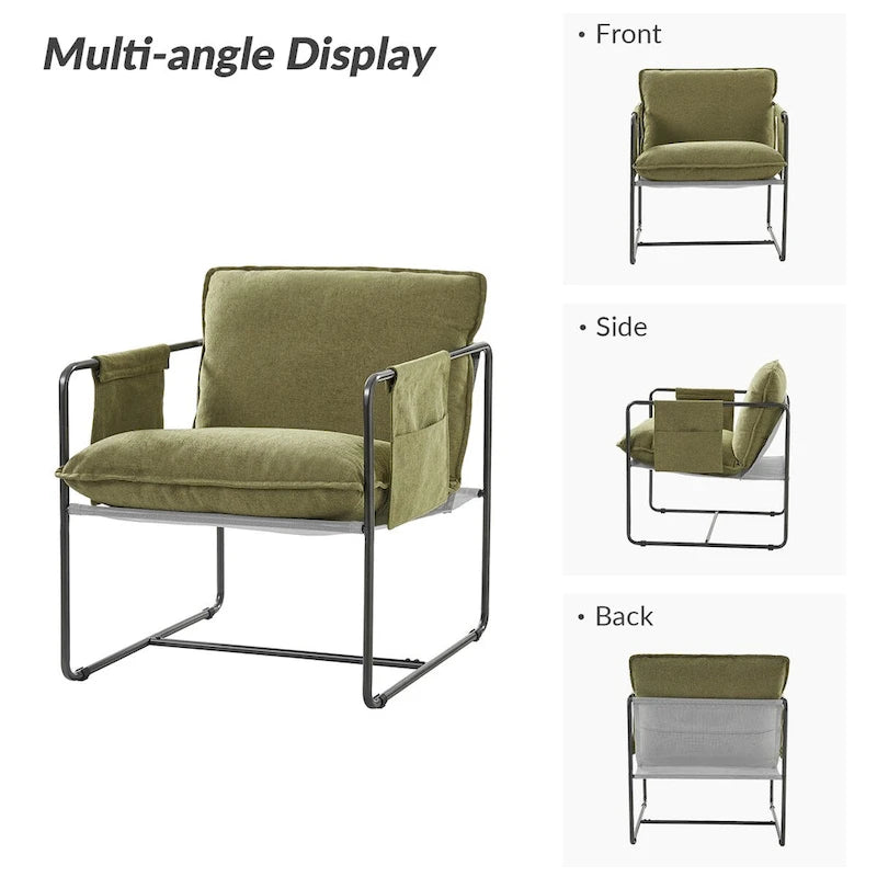 Fauteuil Rebeca moderne à structure métallique avec poches de rangement (lot de 2) par HULALA HOME