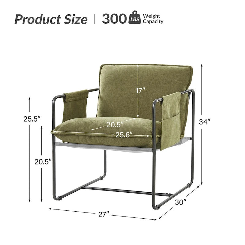 Fauteuil Rebeca moderne à structure métallique avec poches de rangement (lot de 2) par HULALA HOME