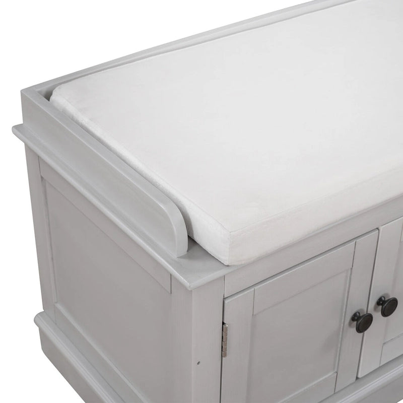 Banc de rangement à 4 portes avec étagères réglables et coussin amovible - 42,7 cm (L) x 15,9 cm (l) x 17,4 cm (H)