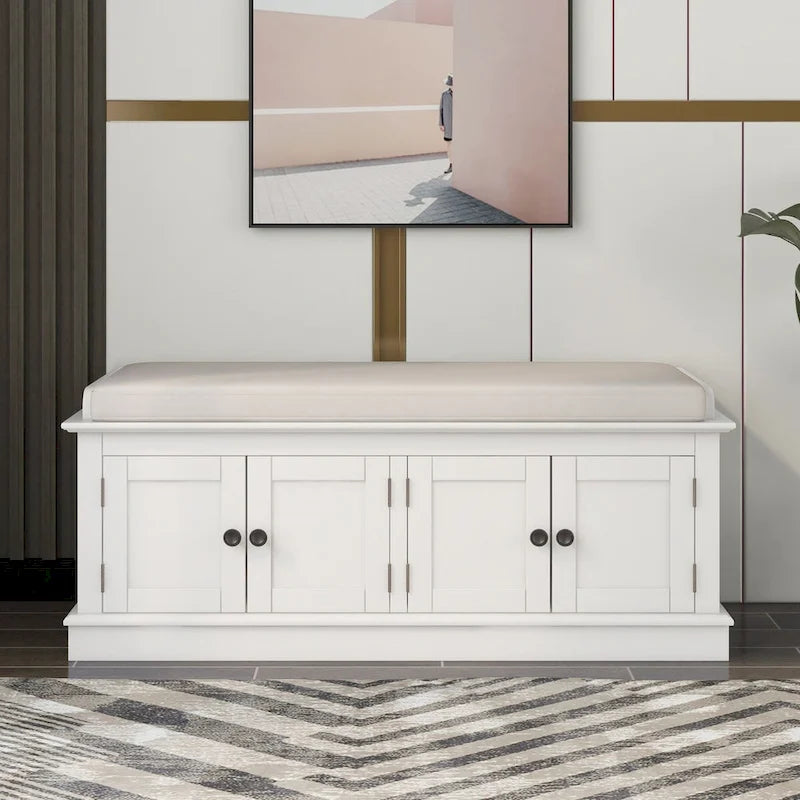 Banc de rangement à 4 portes avec étagères réglables et coussin amovible - 42,7 cm (L) x 15,9 cm (l) x 17,4 cm (H)