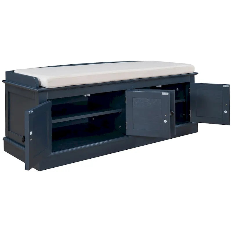 Banc de rangement à 4 portes avec étagères réglables et coussin amovible - 42,7 cm (L) x 15,9 cm (l) x 17,4 cm (H)