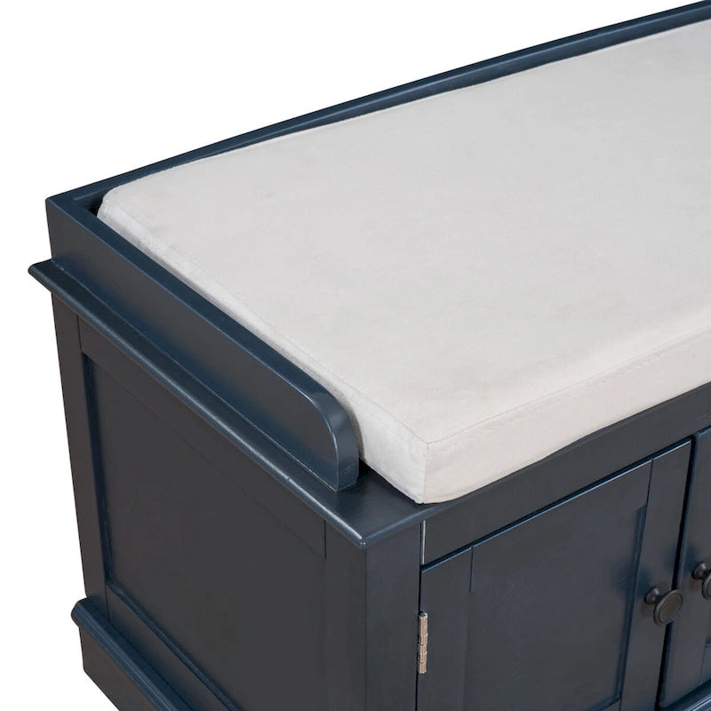 Banc de rangement à 4 portes avec étagères réglables et coussin amovible - 42,7 cm (L) x 15,9 cm (l) x 17,4 cm (H)