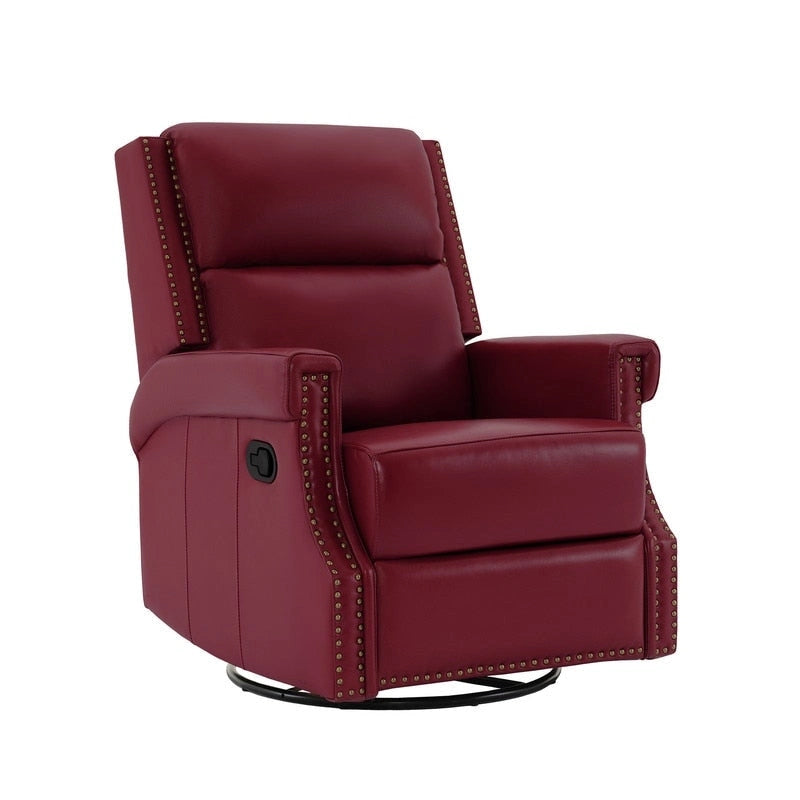 Fauteuil inclinable à bascule manuel en cuir véritable avec base pivotante en métal à 360 degrés