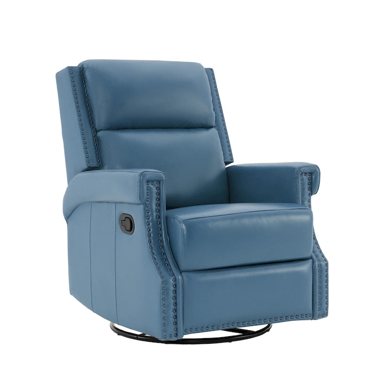 Fauteuil inclinable à bascule manuel en cuir véritable avec base pivotante en métal à 360 degrés