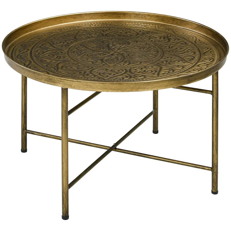Table basse ronde HOMCOM 24 avec plateau martelé, table centrale vintage en métal pour salon, chambre ou table d'appoint