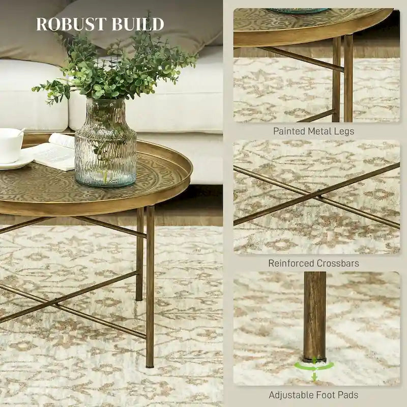 Table basse ronde HOMCOM 24 avec plateau martelé, table centrale vintage en métal pour salon, chambre ou table d'appoint