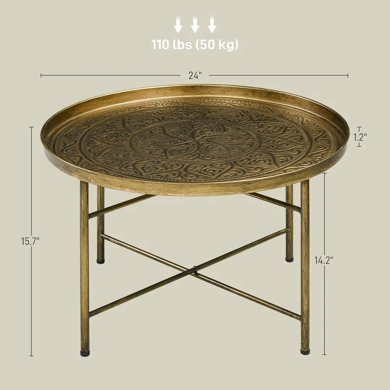 Table basse ronde HOMCOM 24 avec plateau martelé, table centrale vintage en métal pour salon, chambre ou table d'appoint