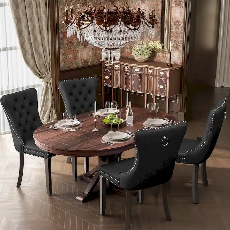 Chaises de salle à manger d'appoint modernes en velours capitonné (ensemble de 4)