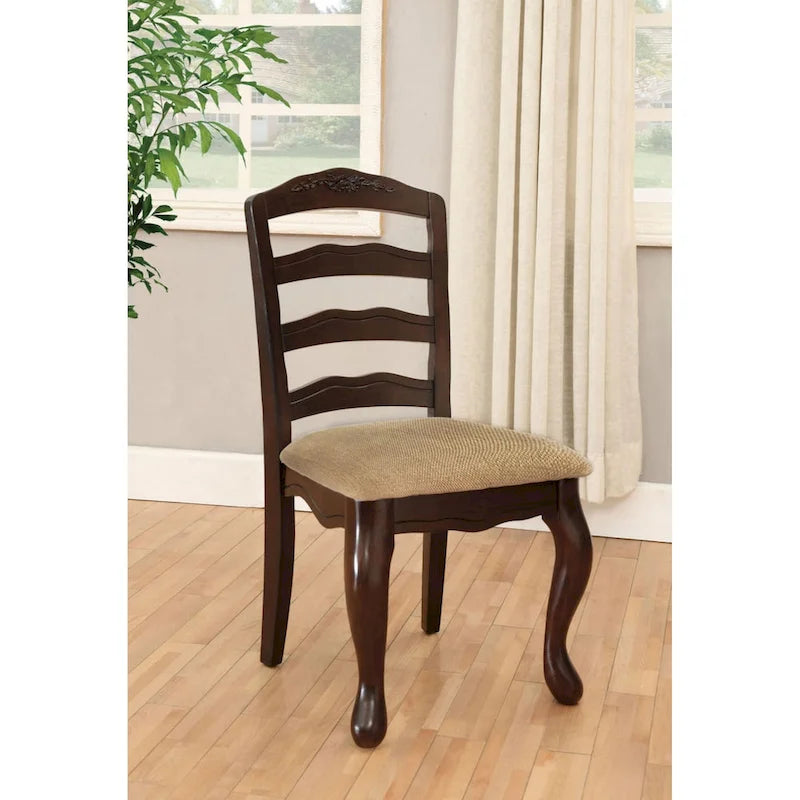 Transitional Dark Walnut Finish Set of 2pc Dining Chairs Solid wood Kitchen Dining Room Furniture Ladder back Side Chairs
