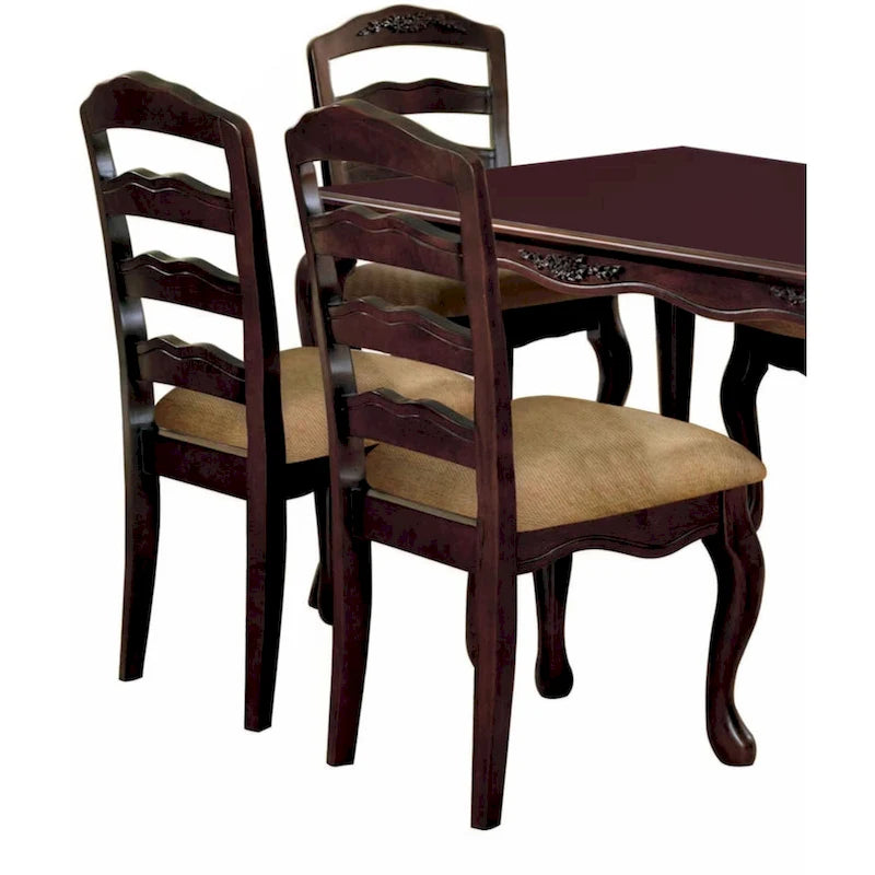 Ensemble de 2 chaises de salle à manger de style transitionnel, finition noyer foncé, en bois massif, avec dossier à barreaux.