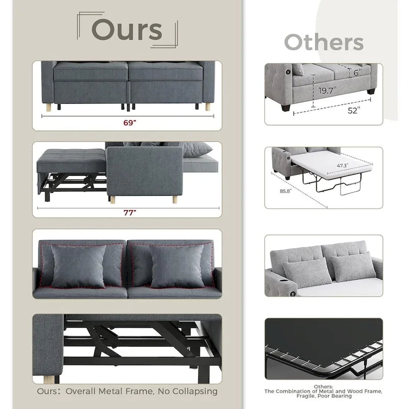 Canapé-lit 3 en 1 AECOJOY, fauteuil-lit double