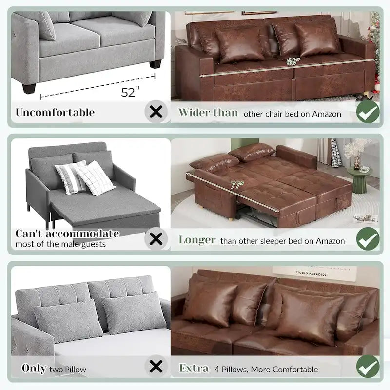 Canapé-lit 3 en 1 AECOJOY, fauteuil-lit double