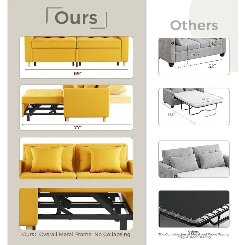 Canapé-lit 3 en 1 AECOJOY, fauteuil-lit double