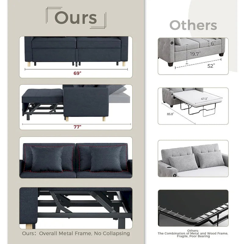 Canapé-lit 3 en 1 AECOJOY, fauteuil-lit double