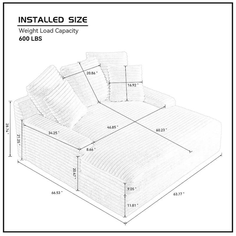 Canapé-lit double moderne, confortable et moelleux, revêtu de velours côtelé doux et moelleux.