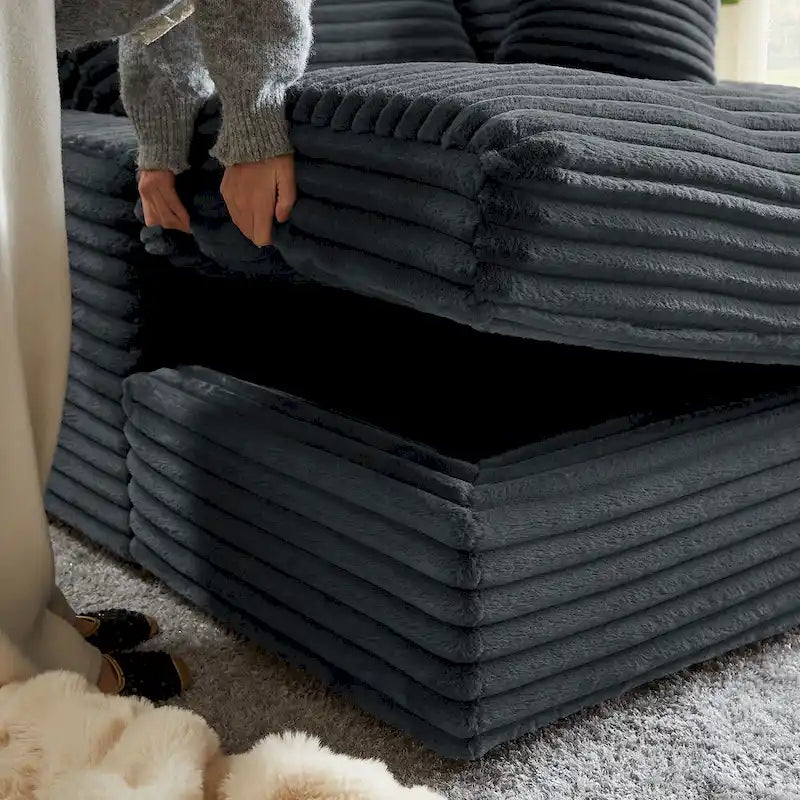 Canapé-lit double moderne, confortable et moelleux, revêtu de velours côtelé doux et moelleux.