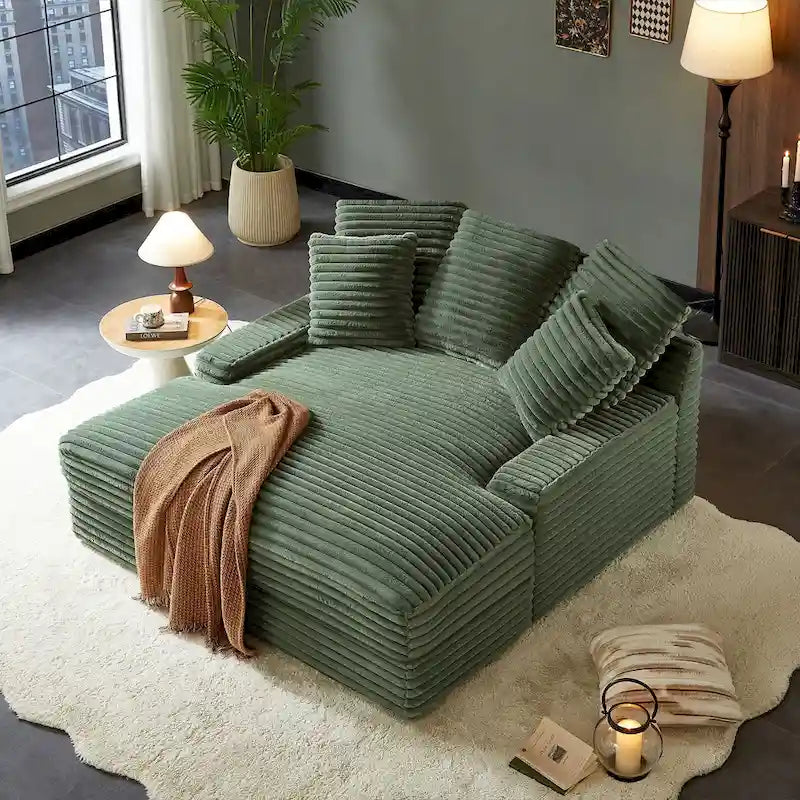 Canapé-lit double moderne, confortable et moelleux, revêtu de velours côtelé doux et moelleux.