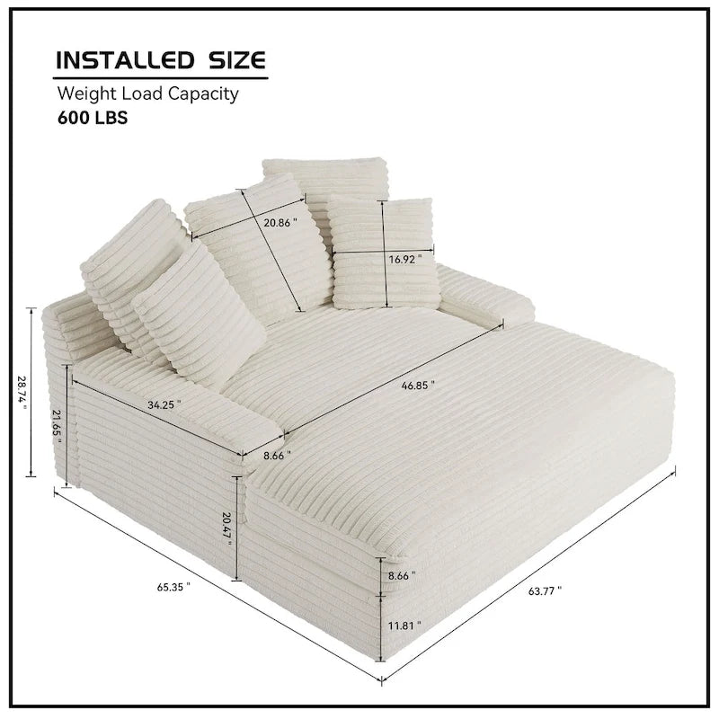 Canapé-lit double moderne, confortable et moelleux, revêtu de velours côtelé doux et moelleux.