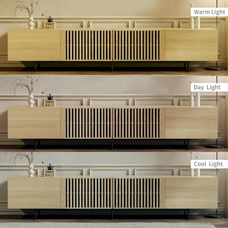 Meuble TV élégant de style moderne du milieu du siècle, pouvant accueillir des téléviseurs jusqu'à 80 pouces. Nombreux rangements pour appareils multimédias, gestion des câbles. Montage facile.