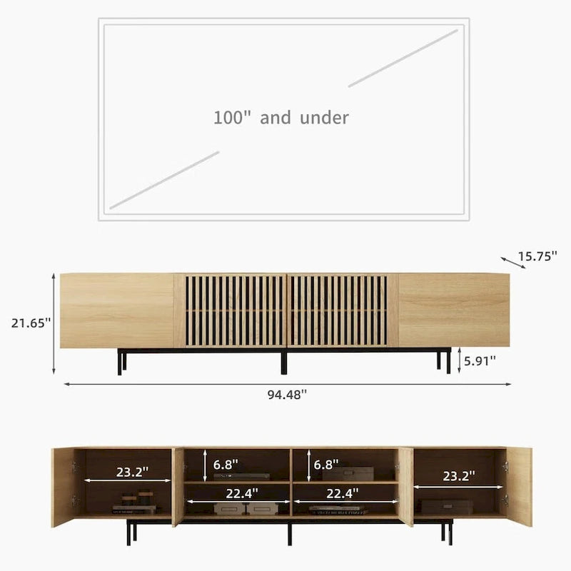 Meuble TV élégant de style moderne du milieu du siècle, pouvant accueillir des téléviseurs jusqu'à 80 pouces. Nombreux rangements pour appareils multimédias, gestion des câbles. Montage facile.