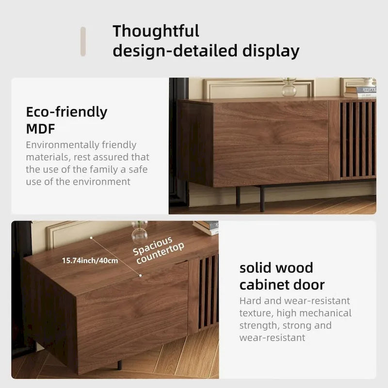 Meuble TV élégant de style moderne du milieu du siècle, pouvant accueillir des téléviseurs jusqu'à 80 pouces. Nombreux rangements pour appareils multimédias, gestion des câbles. Montage facile.