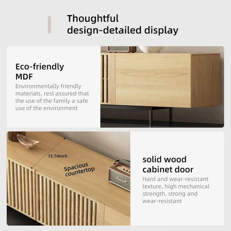 Meuble TV élégant de style moderne du milieu du siècle, pouvant accueillir des téléviseurs jusqu'à 80 pouces. Nombreux rangements pour appareils multimédias, gestion des câbles. Montage facile.