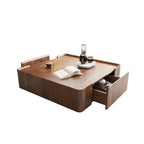 Table basse carrée moderne du milieu du siècle avec finition bois et tiroirs