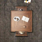 Table basse carrée moderne du milieu du siècle avec finition bois et tiroirs