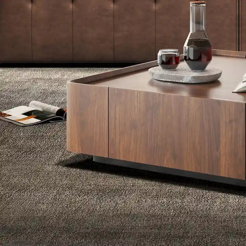 Table basse carrée moderne du milieu du siècle avec finition bois et tiroirs