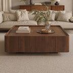 Table basse carrée moderne du milieu du siècle avec finition bois et tiroirs