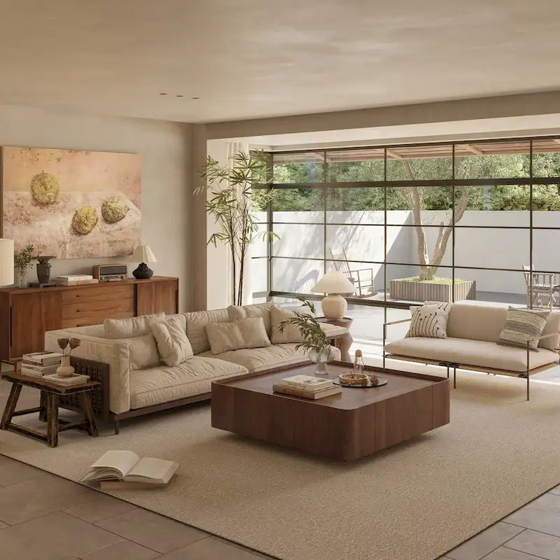 Table basse carrée moderne du milieu du siècle avec finition bois et tiroirs