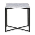 20 Inch Modern Side End Table, Carrara Marble Top, Steel Frame, Smooth Gray