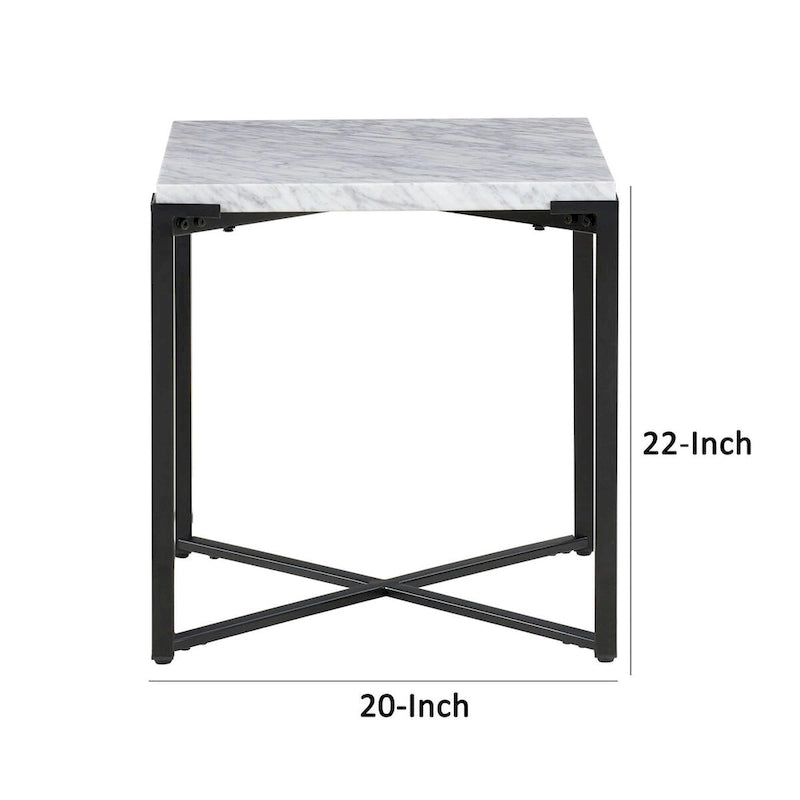 Table d'appoint moderne de 50 cm (20 pouces), plateau en marbre de Carrare, structure en acier, gris lisse