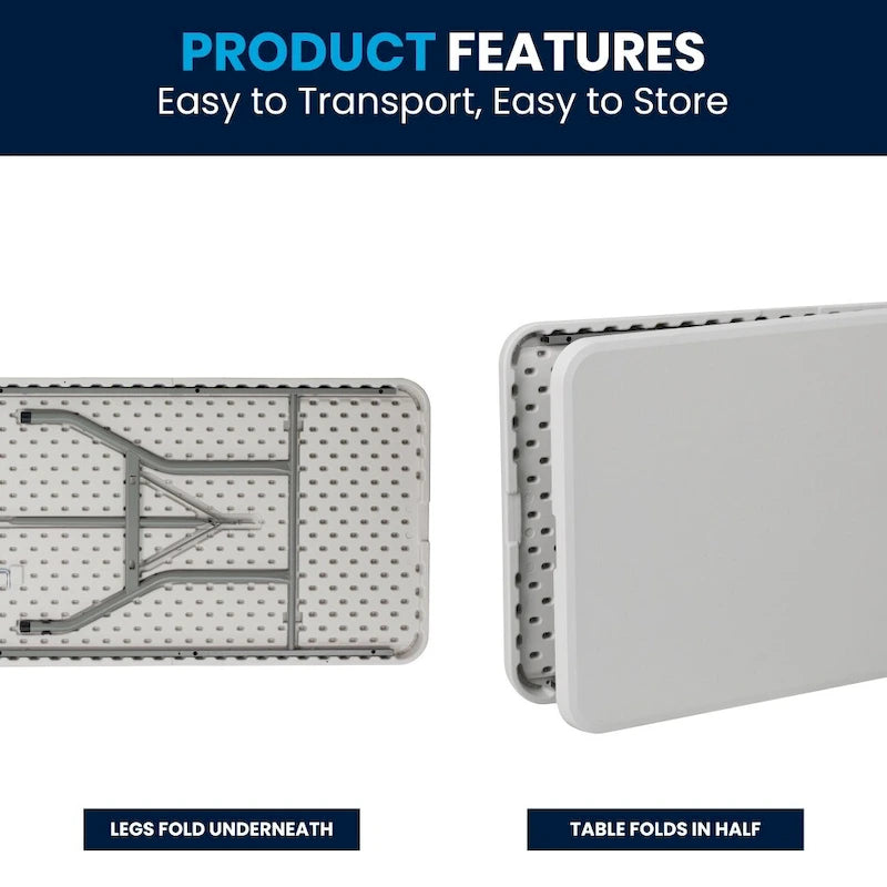 Table événementielle pliante en plastique blanc granit 30 po x 96 po avec poignée de transport