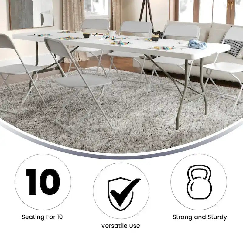 Table événementielle pliante en plastique blanc granit 30 po x 96 po avec poignée de transport