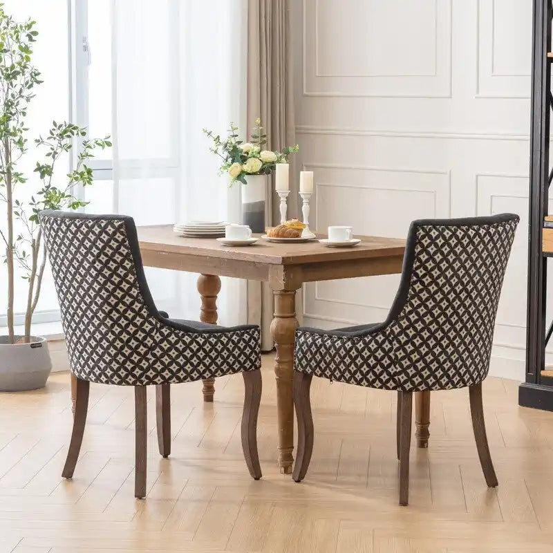 Chaise de salle à manger en tissu épais avec pieds en bois massif, lot de 2