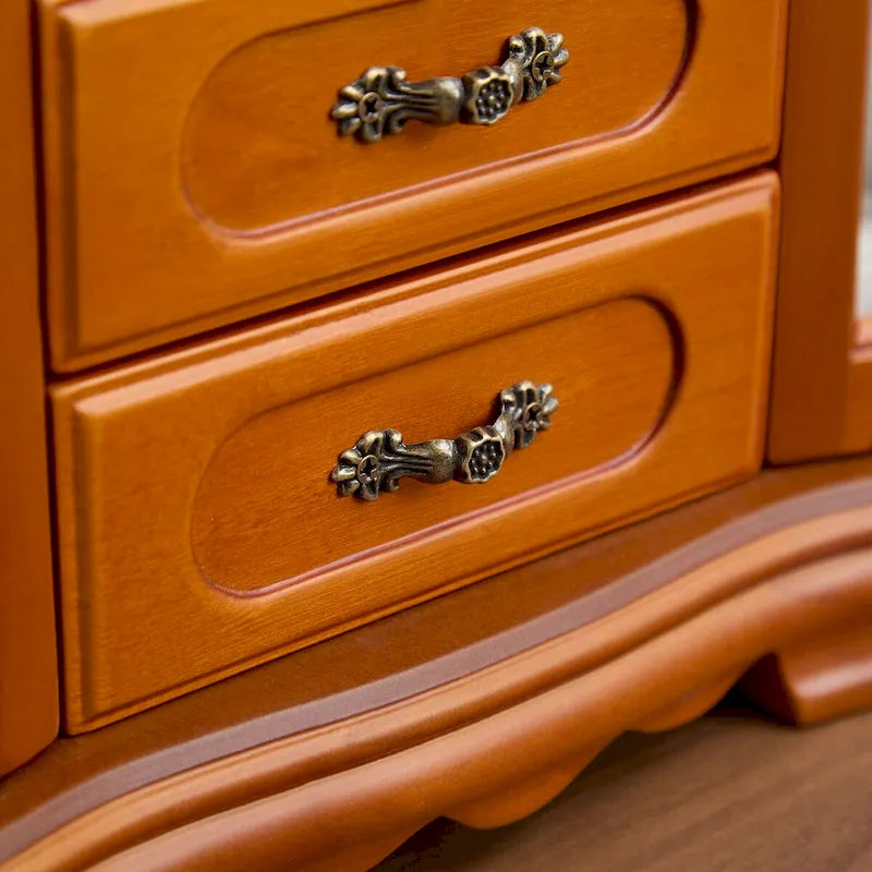 Coffret à bijoux Stufurhome en bois massif, 5 tiroirs, crochet pour collier intégré et miroir, marron