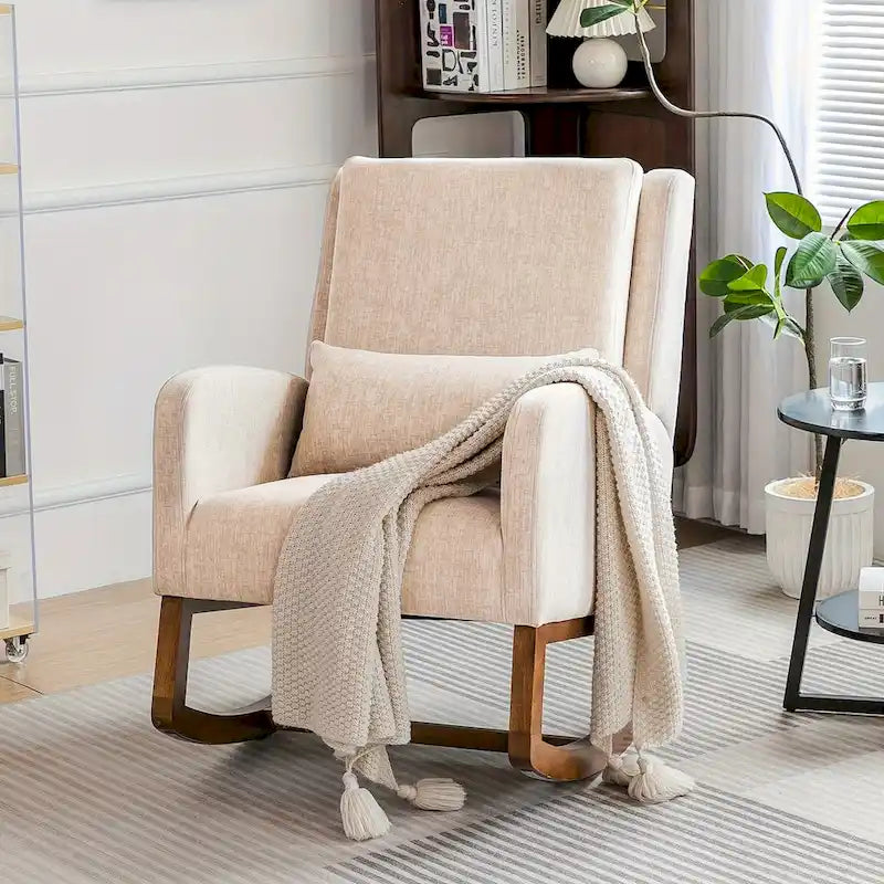 Rocking Chair, Indoor Upholstered Rocking Chair for Living Room, Modern Glider Rocker Chair w/Pillow