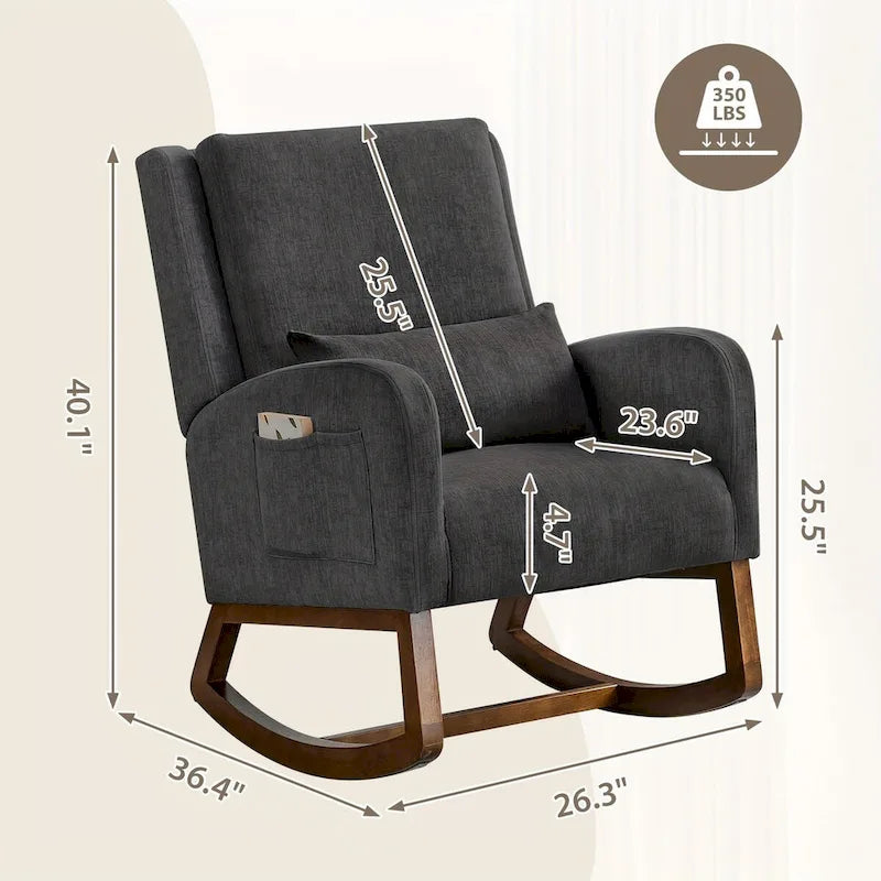 Fauteuil à bascule, fauteuil à bascule rembourré d'intérieur pour salon, fauteuil à bascule moderne avec coussin